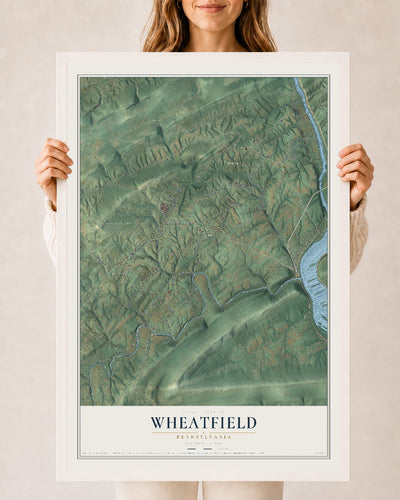 Map of Wheatfield, Pennsylvania, 24 x 36 inch print in a white wood frame