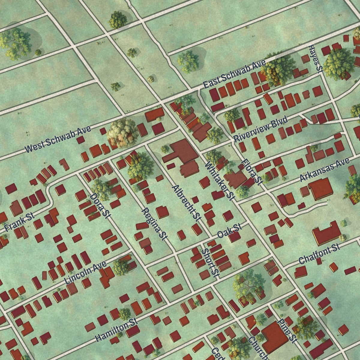 Close-up of the map of Whitaker, Pennsylvania print showing street and building detail