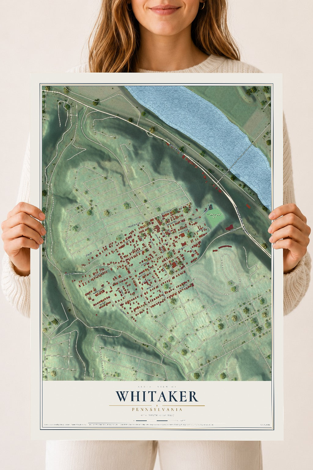 Map of Whitaker, Pennsylvania, 18 x 24 inch unframed archival matte print