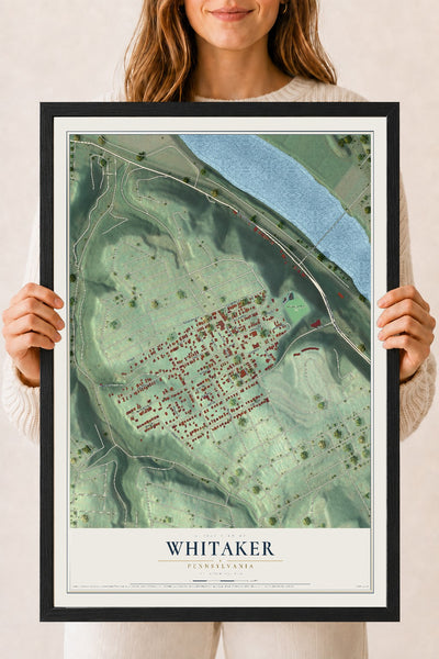 Map of Whitaker, Pennsylvania, 18 x 24 inch print in a black wood frame