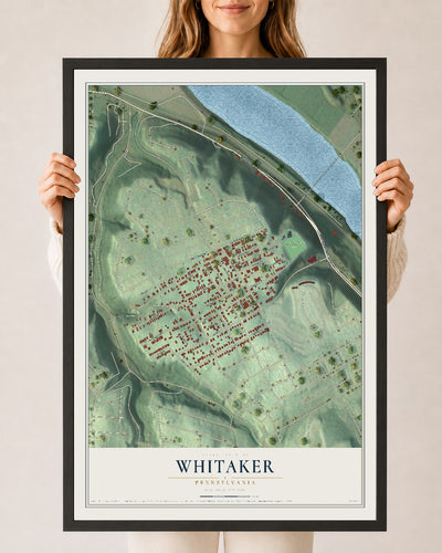 Map of Whitaker, Pennsylvania, 24 x 36 inch print in a black wood frame
