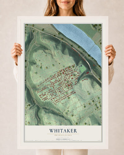 Map of Whitaker, Pennsylvania, 24 x 36 inch print in a white wood frame