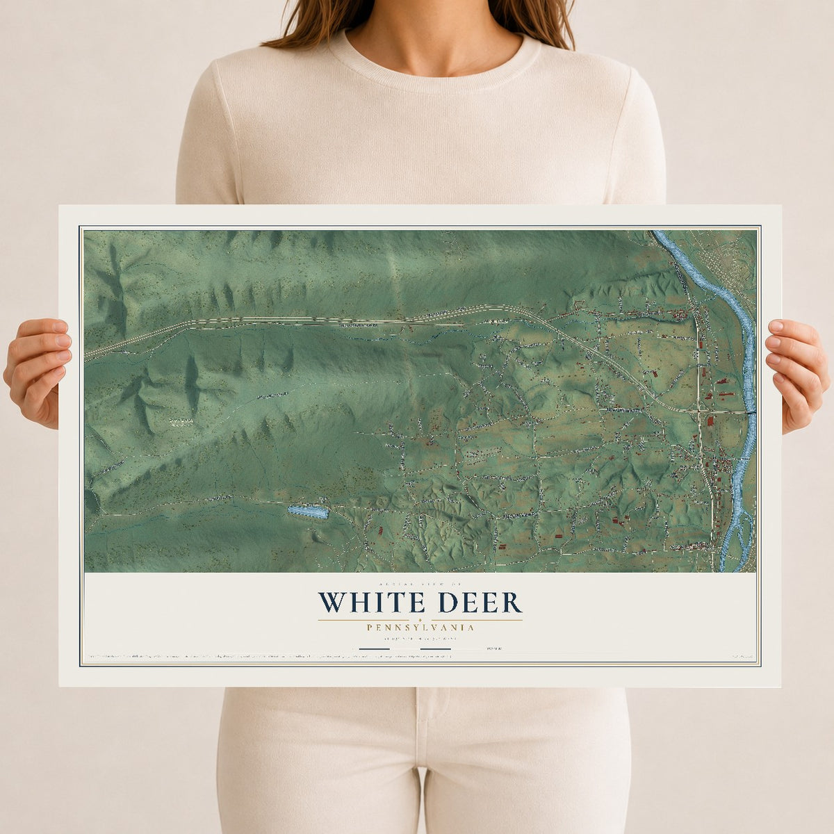 Map of White Deer, Pennsylvania, 12 x 18 inch unframed archival matte print