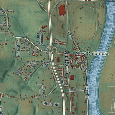 Close-up of the map of White Deer, Pennsylvania print showing street and building detail