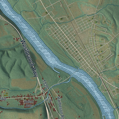 Second close-up of the map of White Deer, Pennsylvania print showing more streets and buildings