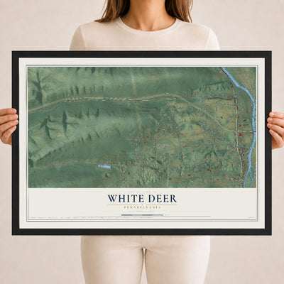 Map of White Deer, Pennsylvania, 18 x 24 inch print in a black wood frame