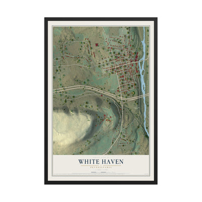 Map of White Haven, Pennsylvania, 12 x 18 inch print in a black wood frame