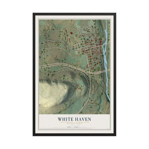 Map of White Haven, Pennsylvania, 12 x 18 inch print in a black wood frame