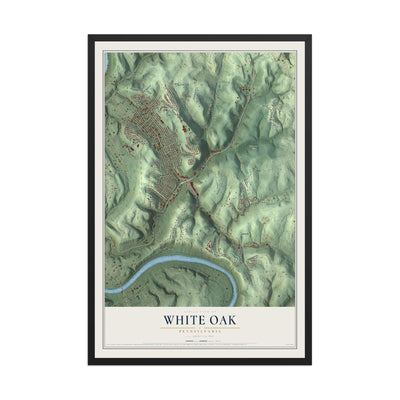 Map of White Oak, Pennsylvania, 12 x 18 inch print in a black wood frame