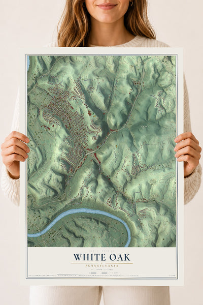 Map of White Oak, Pennsylvania, 18 x 24 inch unframed archival matte print