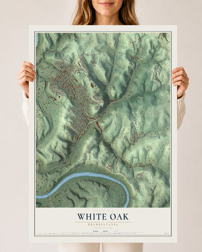 Map of White Oak, Pennsylvania, 24 x 36 inch unframed archival matte print