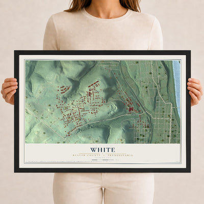 Map of White, Beaver County, Pennsylvania, 12 x 18 inch print in a black wood frame