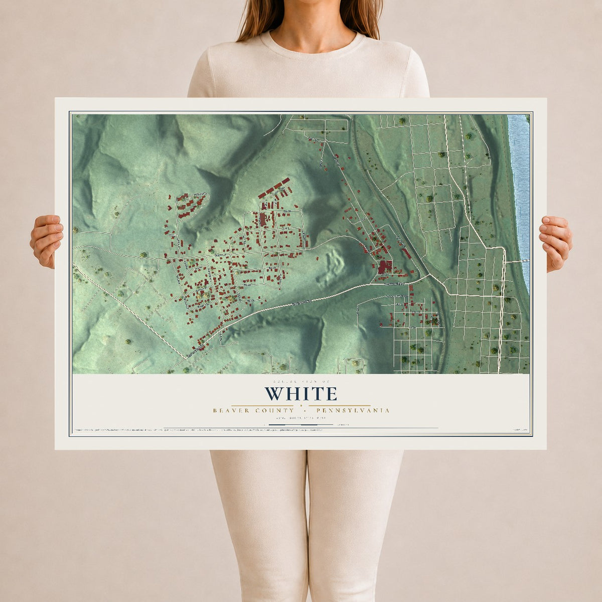 Map of White, Beaver County, Pennsylvania, 24 x 36 inch unframed archival matte print
