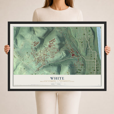 Map of White, Beaver County, Pennsylvania, 24 x 36 inch print in a black wood frame
