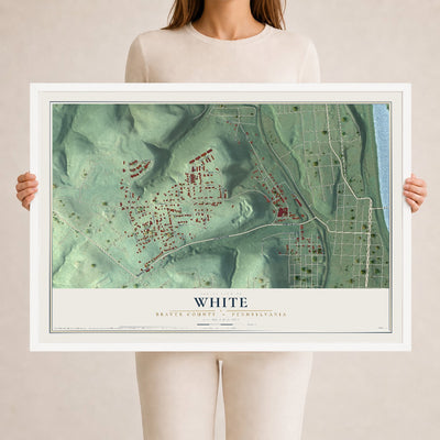 Map of White, Beaver County, Pennsylvania, 24 x 36 inch print in a white wood frame