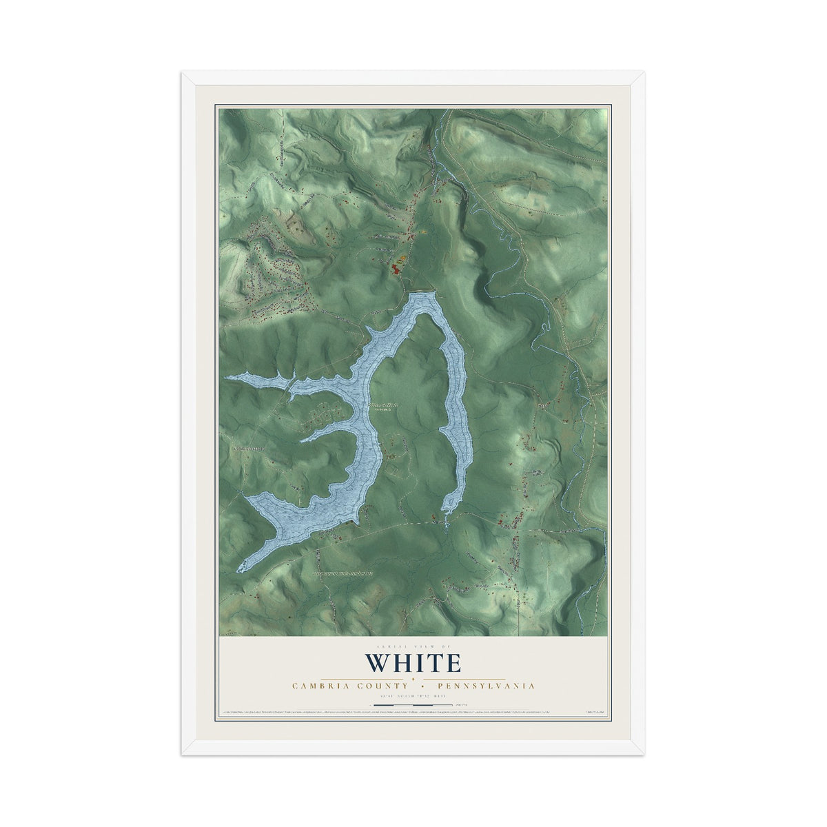 Map of White, Cambria County, Pennsylvania, 12 x 18 inch print in a white wood frame