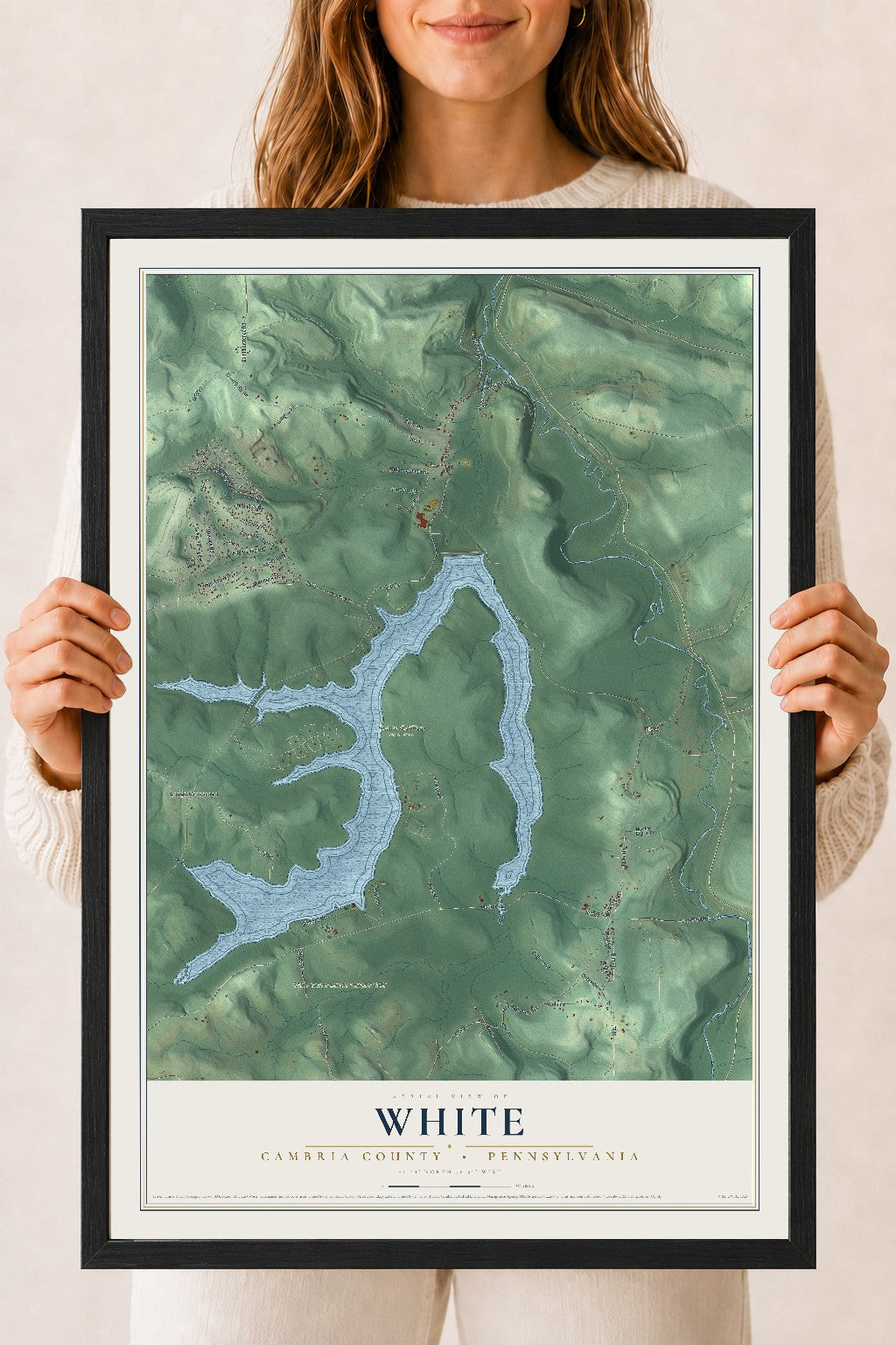 Map of White, Cambria County, Pennsylvania, 18 x 24 inch print in a black wood frame