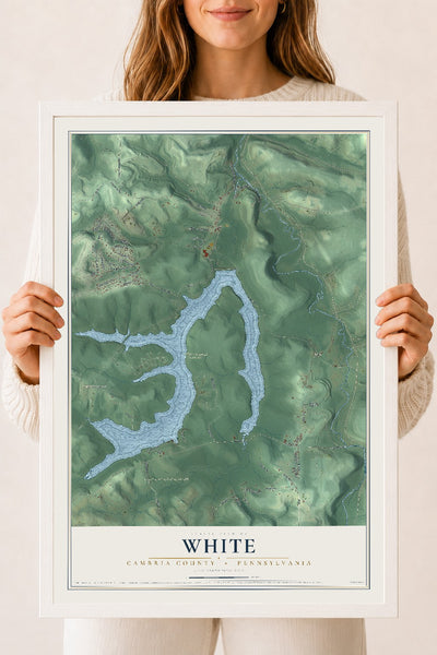 Map of White, Cambria County, Pennsylvania, 18 x 24 inch print in a white wood frame