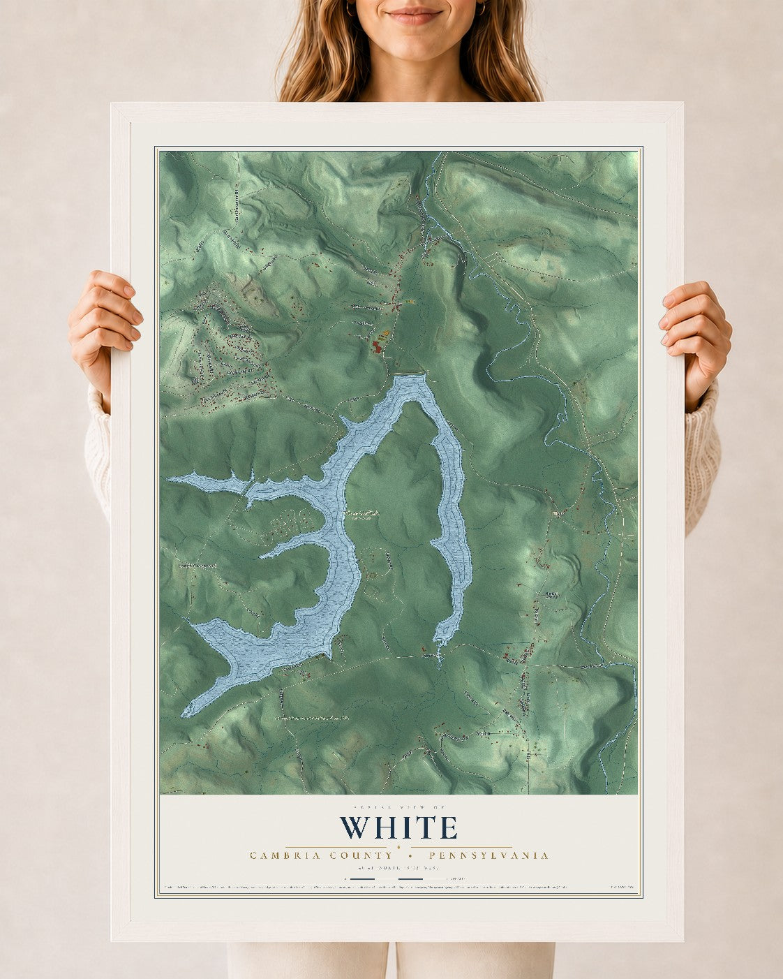 Map of White, Cambria County, Pennsylvania, 24 x 36 inch print in a white wood frame