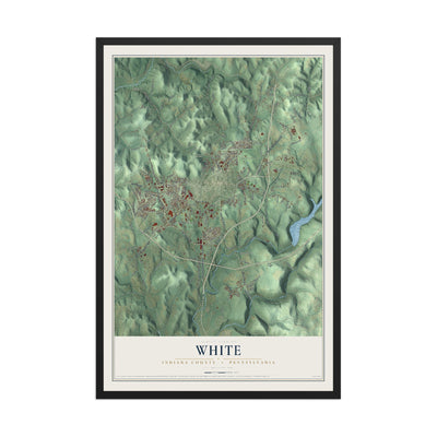 Map of White, Indiana County, Pennsylvania, 12 x 18 inch print in a black wood frame