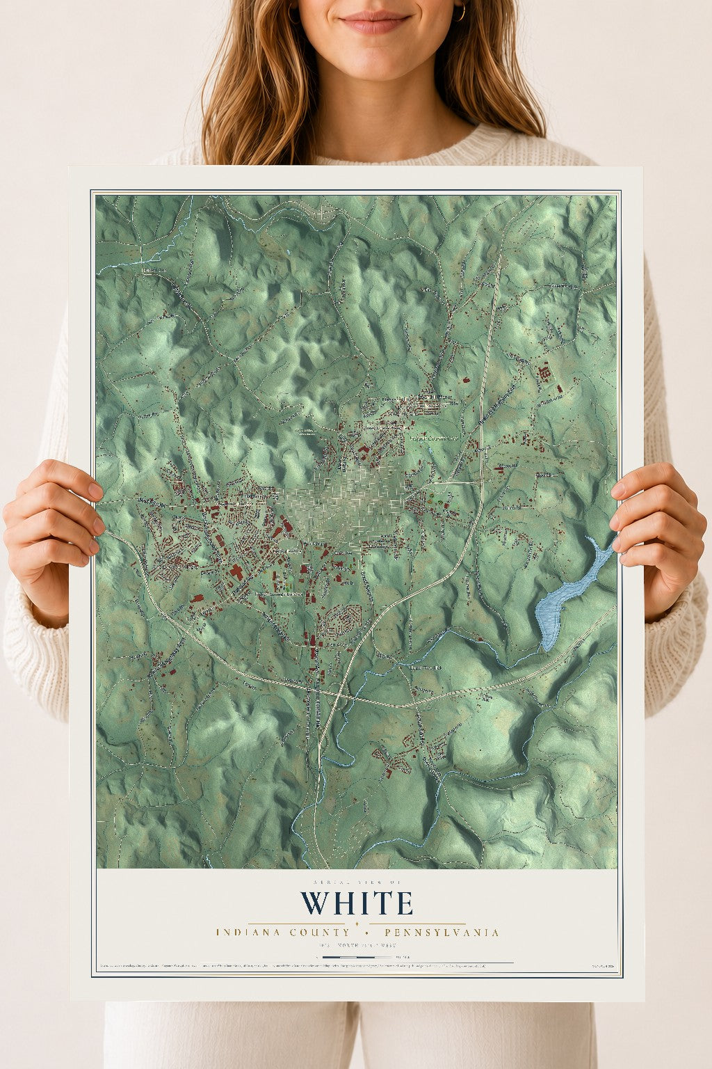 Map of White, Indiana County, Pennsylvania, 18 x 24 inch unframed archival matte print