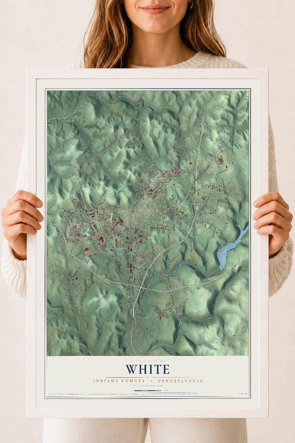 Map of White, Indiana County, Pennsylvania, 18 x 24 inch print in a white wood frame