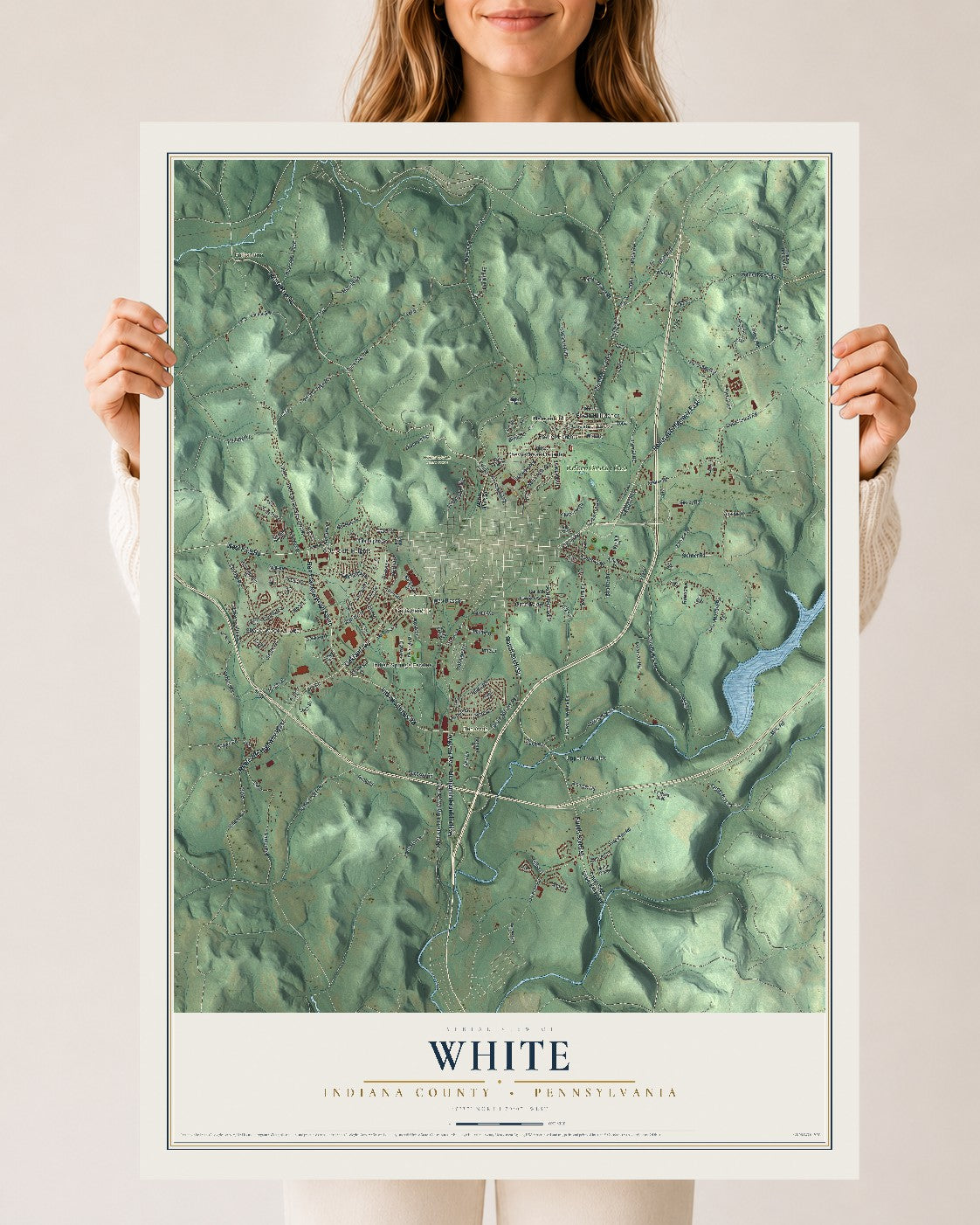 Map of White, Indiana County, Pennsylvania, 24 x 36 inch unframed archival matte print