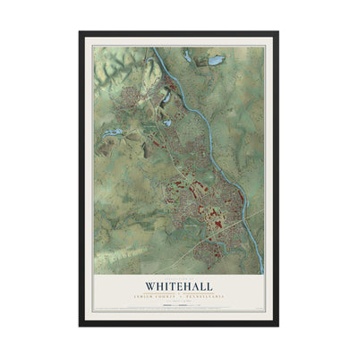 Map of Whitehall, Lehigh County, Pennsylvania, 12 x 18 inch print in a black wood frame