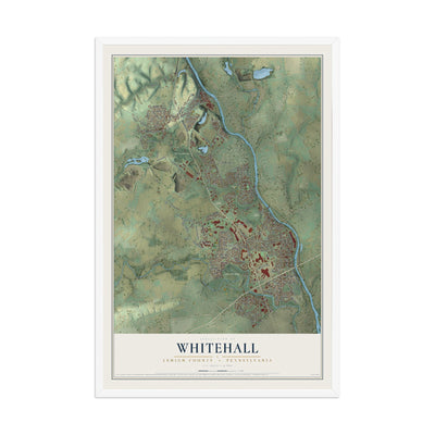 Map of Whitehall, Lehigh County, Pennsylvania, 12 x 18 inch print in a white wood frame