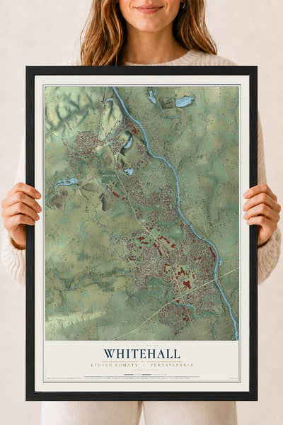 Map of Whitehall, Lehigh County, Pennsylvania, 18 x 24 inch print in a black wood frame