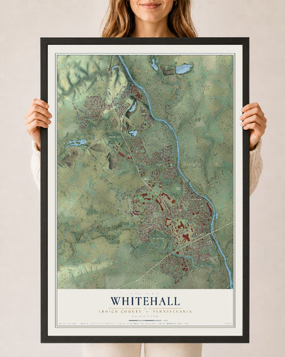 Map of Whitehall, Lehigh County, Pennsylvania, 24 x 36 inch print in a black wood frame