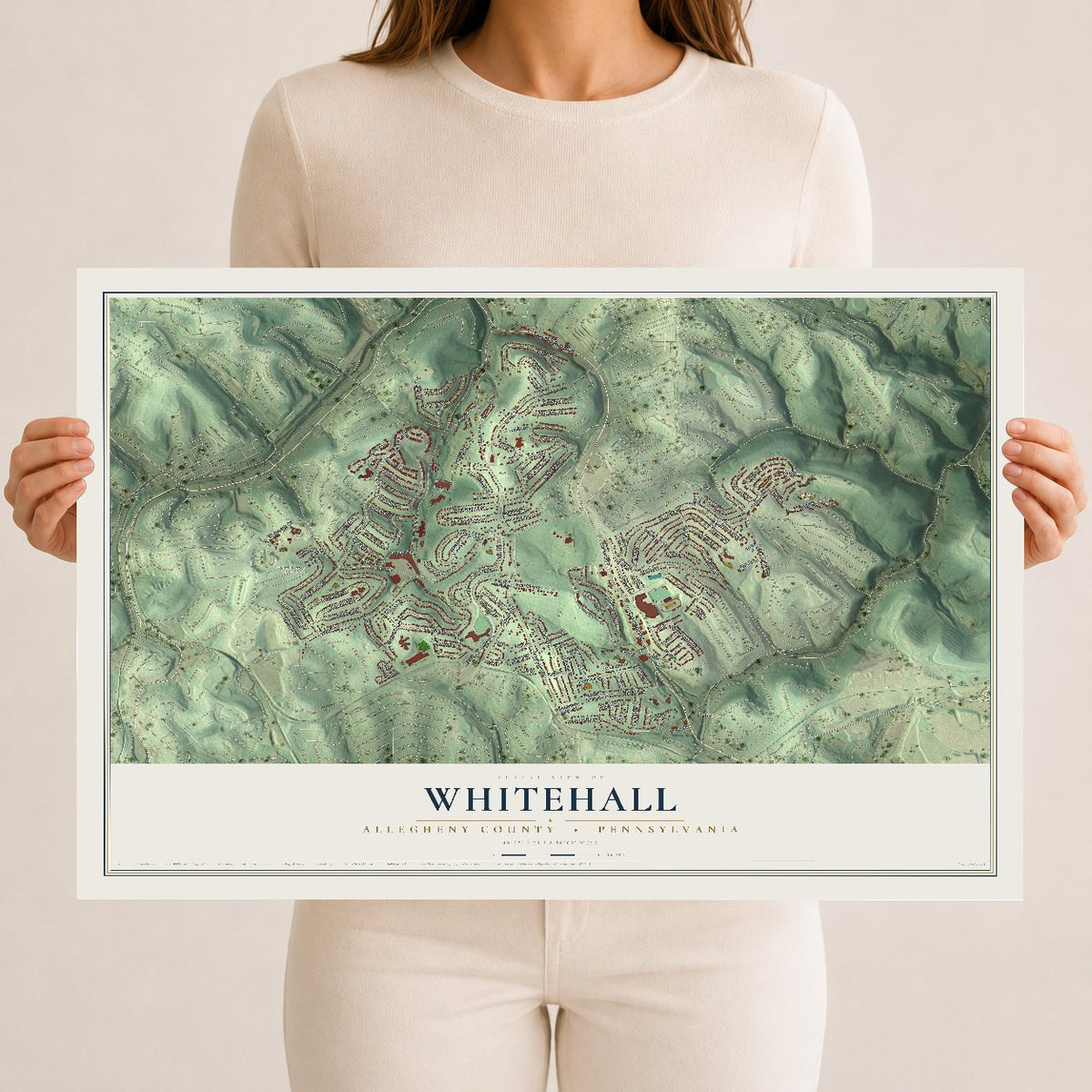 Map of Whitehall, Allegheny County, Pennsylvania, 12 x 18 inch unframed archival matte print
