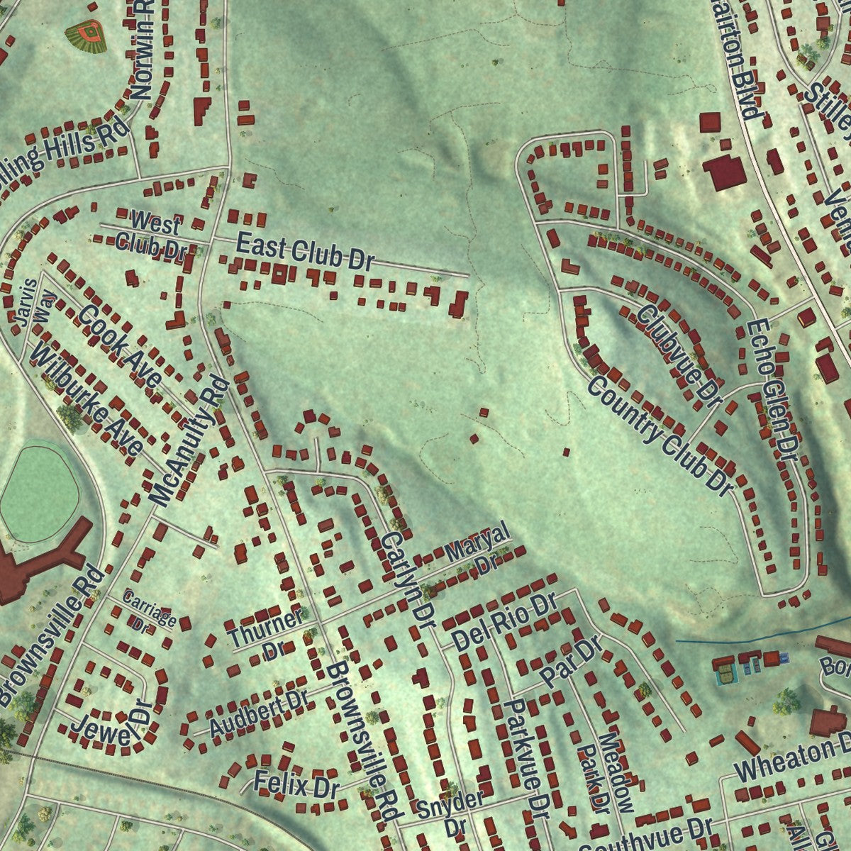 Close-up of the map of Whitehall, Allegheny County, Pennsylvania print showing street and building detail