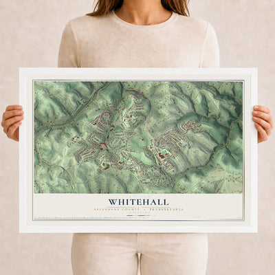 Map of Whitehall, Allegheny County, Pennsylvania, 12 x 18 inch print in a white wood frame