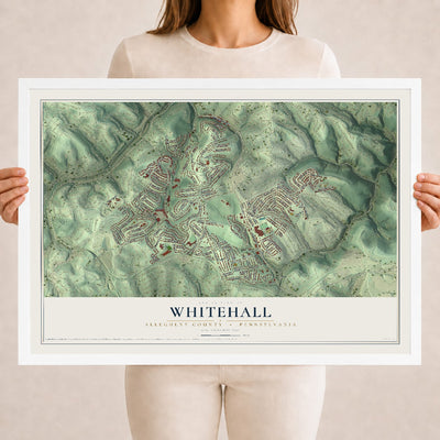 Map of Whitehall, Allegheny County, Pennsylvania, 18 x 24 inch print in a white wood frame