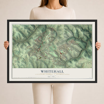 Map of Whitehall, Allegheny County, Pennsylvania, 24 x 36 inch print in a black wood frame