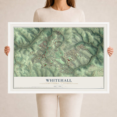 Map of Whitehall, Allegheny County, Pennsylvania, 24 x 36 inch print in a white wood frame