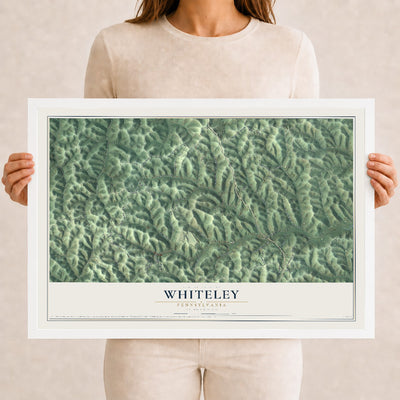 Map of Whiteley, Pennsylvania, 12 x 18 inch print in a white wood frame