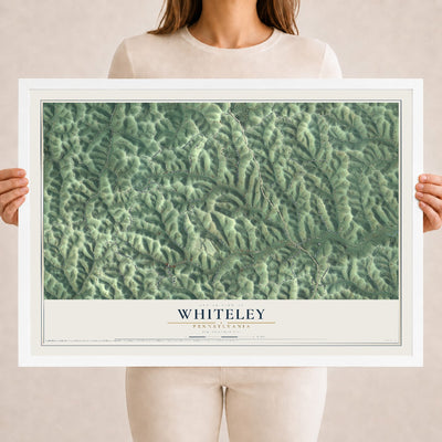 Map of Whiteley, Pennsylvania, 18 x 24 inch print in a white wood frame