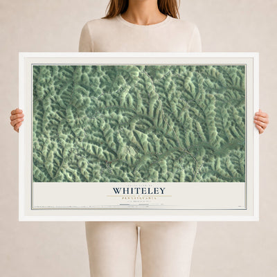 Map of Whiteley, Pennsylvania, 24 x 36 inch print in a white wood frame