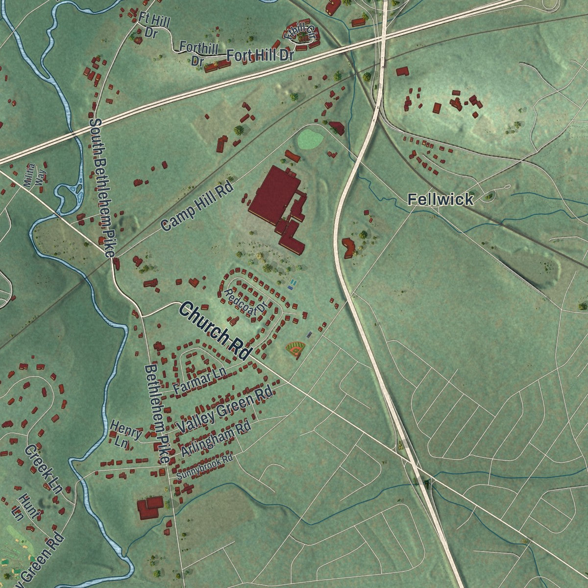 Second close-up of the map of Whitemarsh, Pennsylvania print showing more streets and buildings
