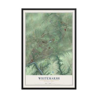 Map of Whitemarsh, Pennsylvania, 12 x 18 inch print in a black wood frame