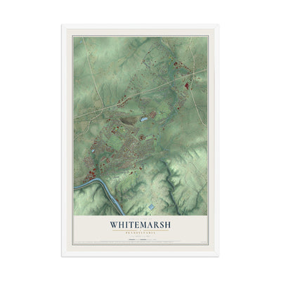 Map of Whitemarsh, Pennsylvania, 12 x 18 inch print in a white wood frame