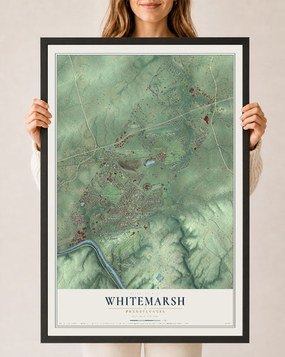 Map of Whitemarsh, Pennsylvania, 24 x 36 inch print in a black wood frame