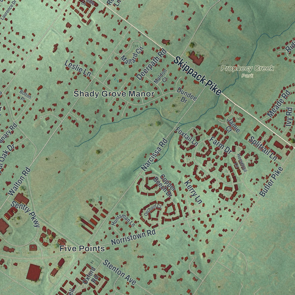 Second close-up of the map of Whitpain, Pennsylvania print showing more streets and buildings