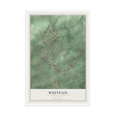 Map of Whitpain, Pennsylvania, 12 x 18 inch print in a white wood frame