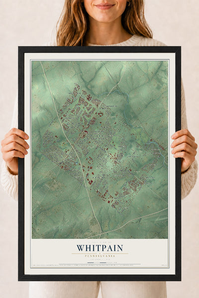 Map of Whitpain, Pennsylvania, 18 x 24 inch print in a black wood frame