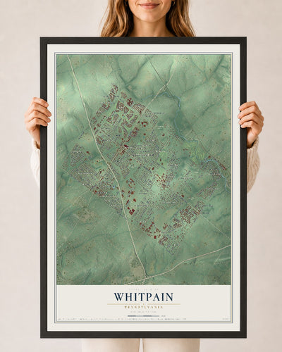 Map of Whitpain, Pennsylvania, 24 x 36 inch print in a black wood frame