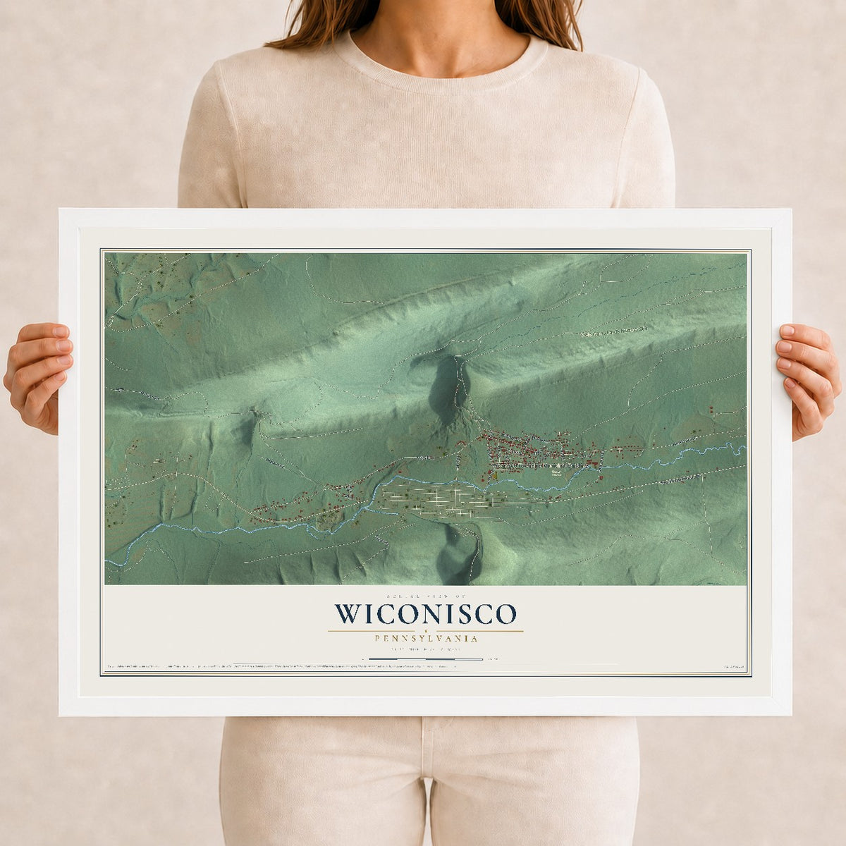 Map of Wiconisco, Pennsylvania, 12 x 18 inch print in a white wood frame