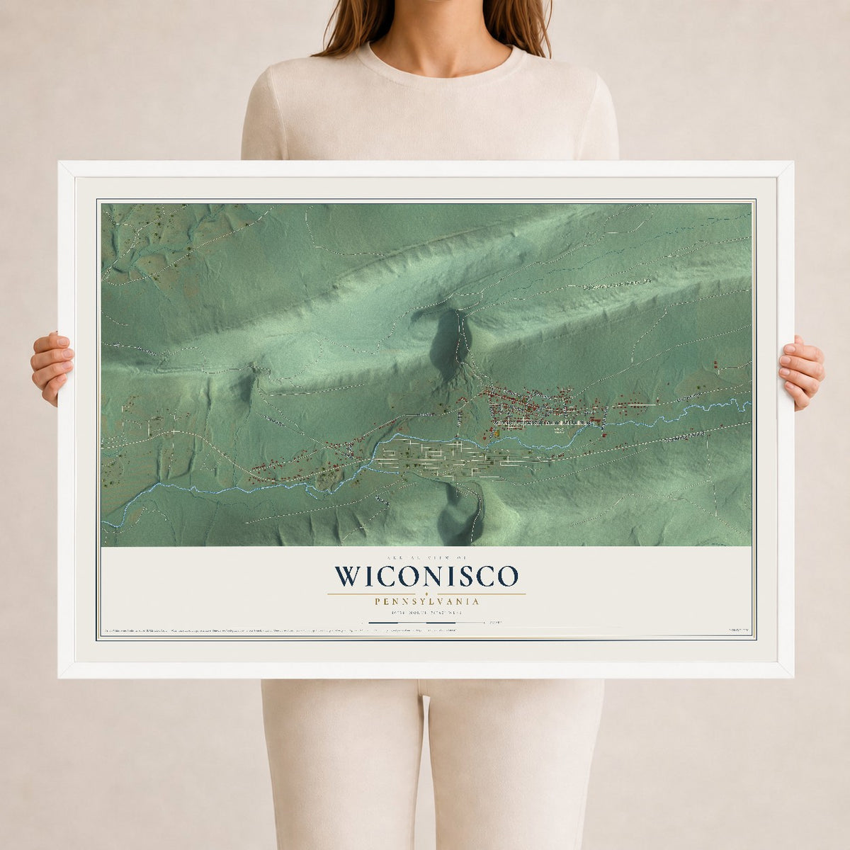 Map of Wiconisco, Pennsylvania, 24 x 36 inch print in a white wood frame